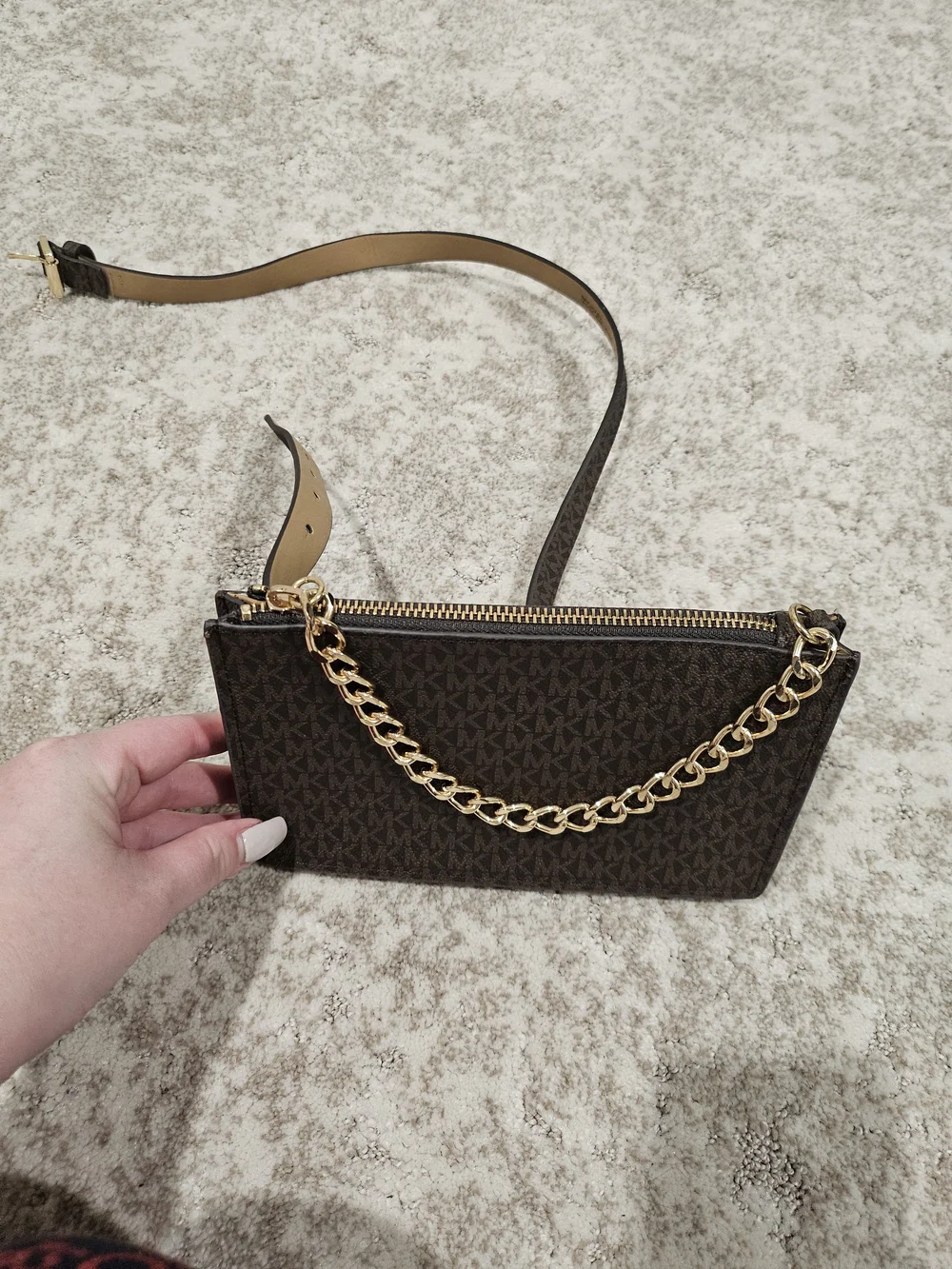 Michael Kors Brown MK Logo Belt Baf with Gold Chain